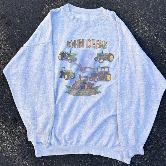 John Deere Vintage Gray Men's Crewneck with Old Tractors Tagless Mens XXL USA - Picture 1 of 4
